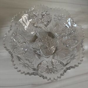 American Brilliant Crystal Footed Floral Serving Bowl